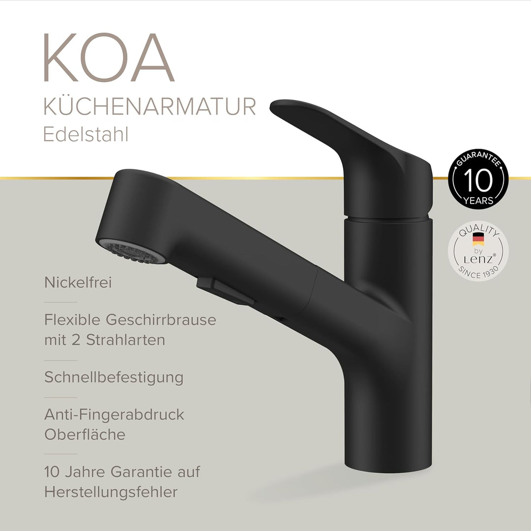 Lenz KOA Küchenarmatur mit Handbrause schwarz 46040851