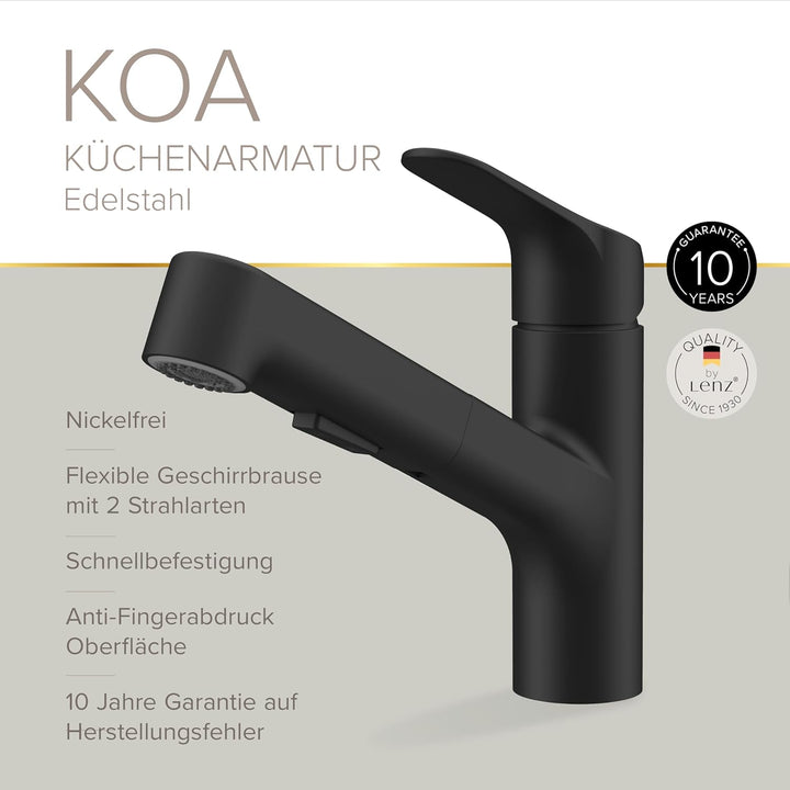 Lenz KOA Küchenarmatur mit Handbrause schwarz 46040851