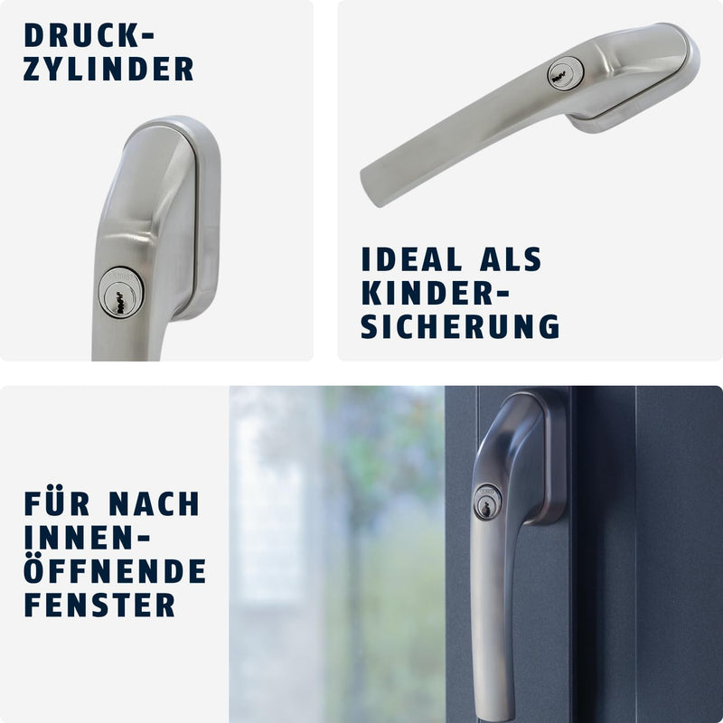 ABUS Abschliessbarer Fenstergriff FG300 AL0145 - Fensterknauf mit Druckzylinder, gleichschliessend -