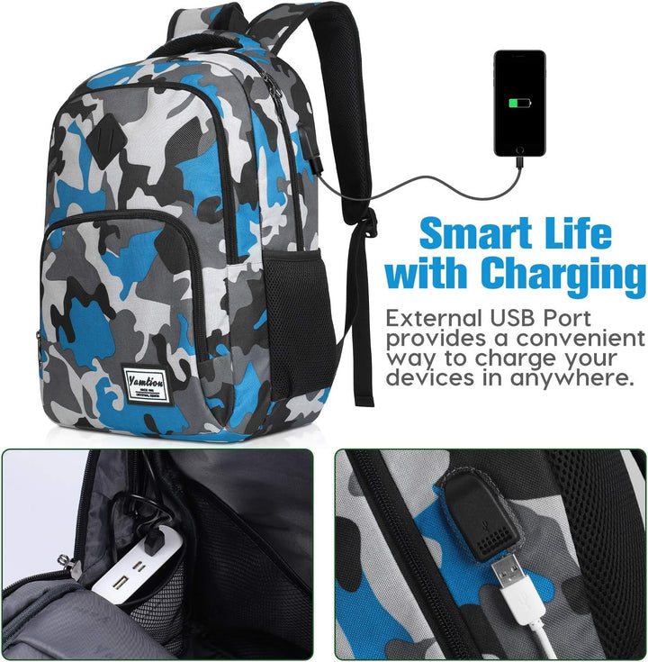 YAMTION Rucksack Jungen Teenager,Schulrucksack mit USB-Ladeanschluss und 15.6 Zoll Laptopfach für Sc