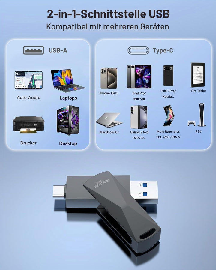 ABLAZE 128 GB USB C Stick, Dual USB 3.0 + Typ C, kompatibel mit iPhone 16/15, Android-Smartphones, C