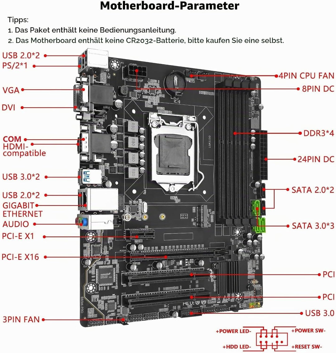 SHANGZHAOYUAN B85M PRO Mainboard LGA 1150 Micro ATX Gaming Motherboard für Intel Core i7/i5/i3/Penti