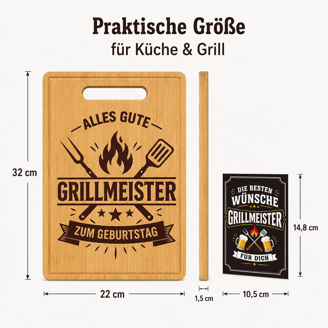 Geburtstagsgeschenk für Männer, Grillmeister Bambus Schneidebrett mit Karte, Grill Geschenk für Mann