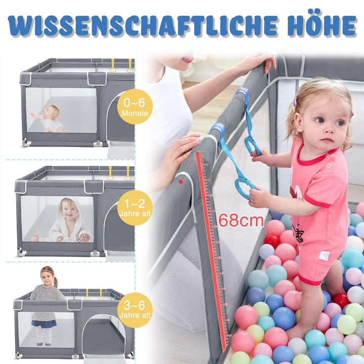 Aufun Laufstall Baby Laufgitter 300D Oxford Gewebe, mit Anti-Kollision Schaum Absperrgitter, Atmungs