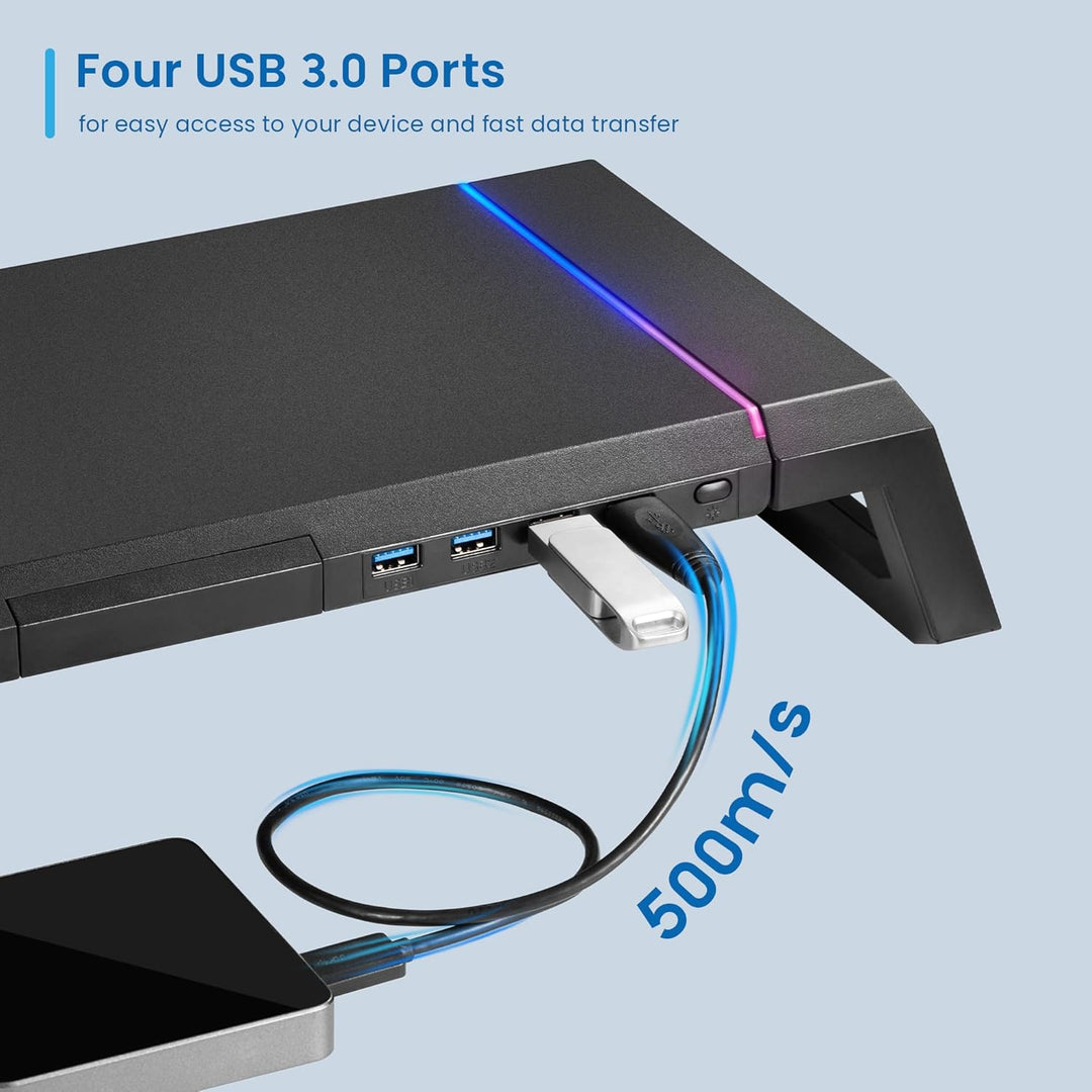 Ewent Monitorständer, RGB Monitor Riser, Klappbar, Smartphone- und Tablet-Halterung mit Ablagefach u