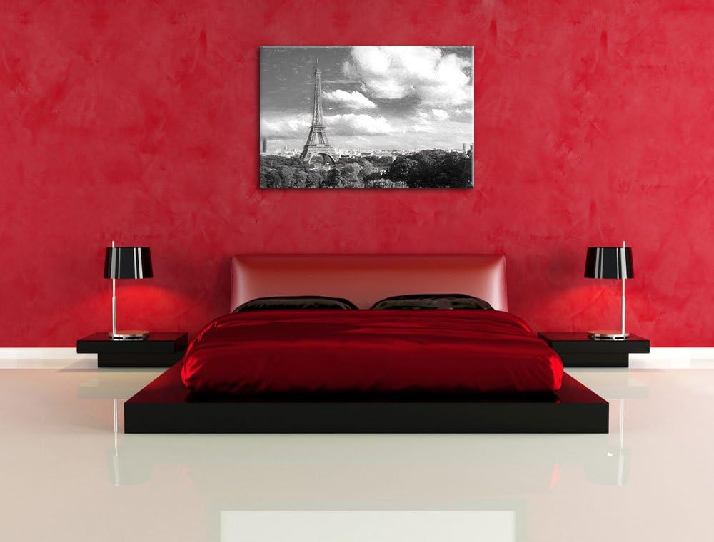 Pixxprint Riesiger Eiffelturm in Paris Kohle Zeichnung Effekt, Format: 100x70 auf Leinwand, XXL ries