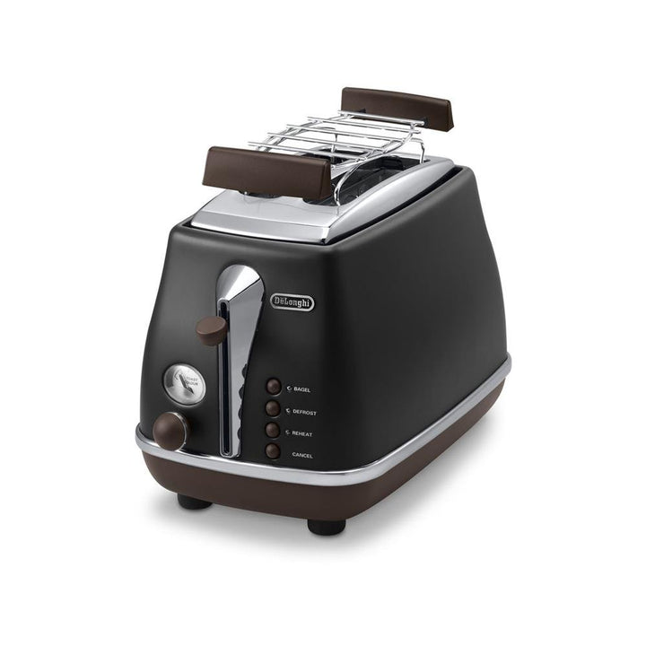 De'Longhi Toaster Icona Vintage CTOV2103.BK - 2-Schlitz-Toaster mit Brötchenaufsatz, Edelstahl in el