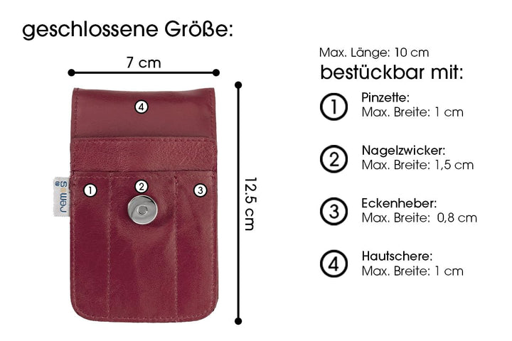 REMOS Nageletui leer aus echtem Leder zum Bestücken mit 4 Instrumenten - rot, Rot