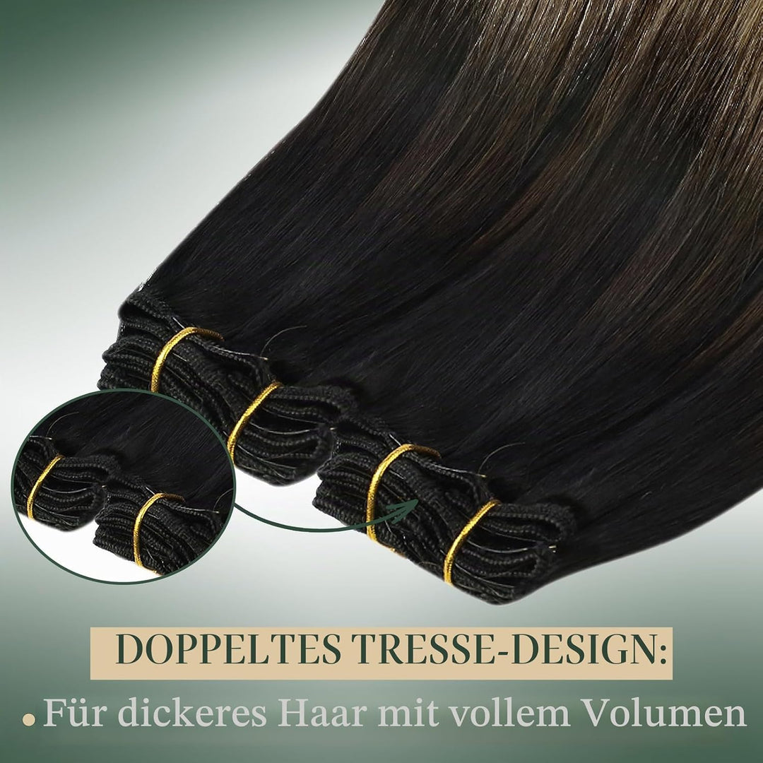 Ugeat Clip in Extensions Echtes Haar Haarverlängerungen 35cm 120g Clip in Schwarz bis Braun und Kara
