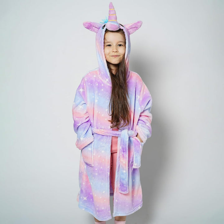 KAKU NANU Bademantel Kinder Mädchen Einhorn 4-11 Jahre Flauschig Warm Plüsch Bademantel Kuschelig Mo