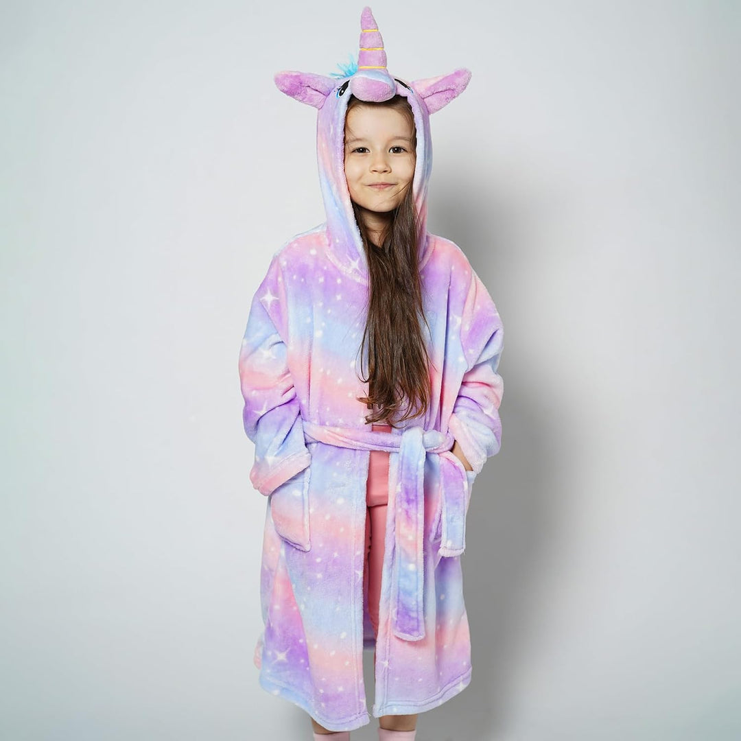 KAKU NANU Bademantel Kinder Mädchen Einhorn 4-11 Jahre Flauschig Warm Plüsch Bademantel Kuschelig Mo
