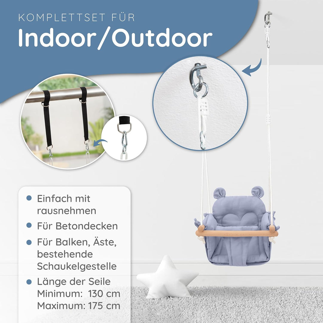 AMAZINGs Baby und Kinderschaukel | Mitwachsende Babyschaukel. Komplettset mit Aufhängung für Indoor