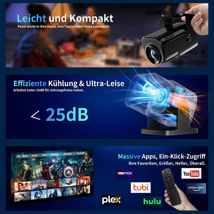 Mini Beamer 4K Full HD 1080P [2026 Modell] Projektor Tragbarer mit WiFi 6 und Bluetooth 5.2 & 270° D