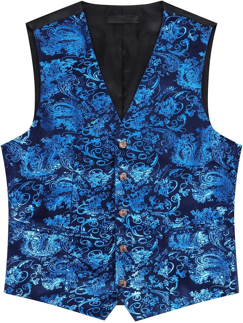 Allthemen Weste Herren Westen Gilet Jacquard Anzugweste für Hochzeit und Party M Blau, M Blau