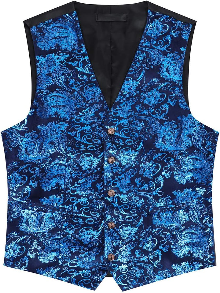 Allthemen Weste Herren Westen Gilet Jacquard Anzugweste für Hochzeit und Party M Blau, M Blau