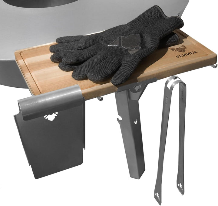 FENNEK Feuerplatte- Universal BBQ Brett- & Besteckhalter inkl. Schneidebrett | Für Feuerplatten Gril