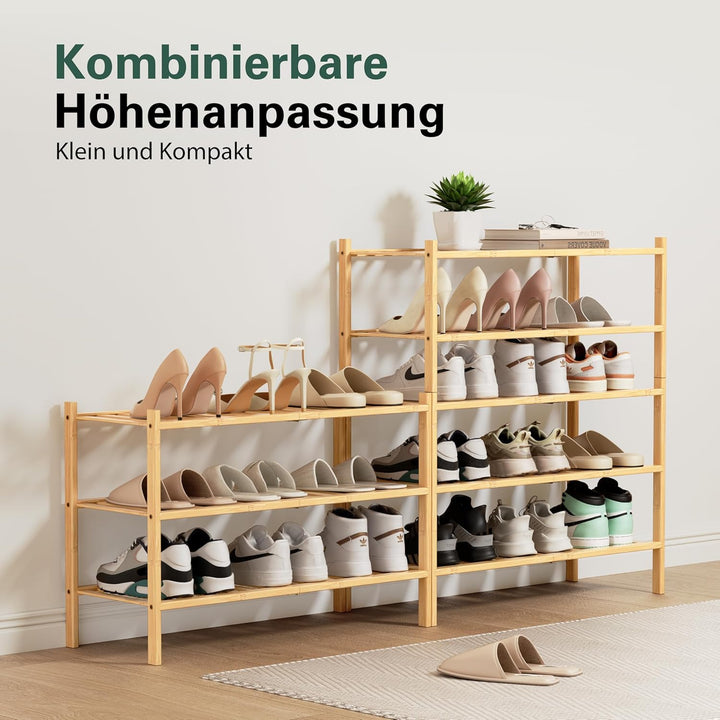 Schuhregal aus Bambus, Schuhablage mit 3 Ebenen, 68 x 28 x 46 cm, Erweiterbar Stapelbar, Schuhschran