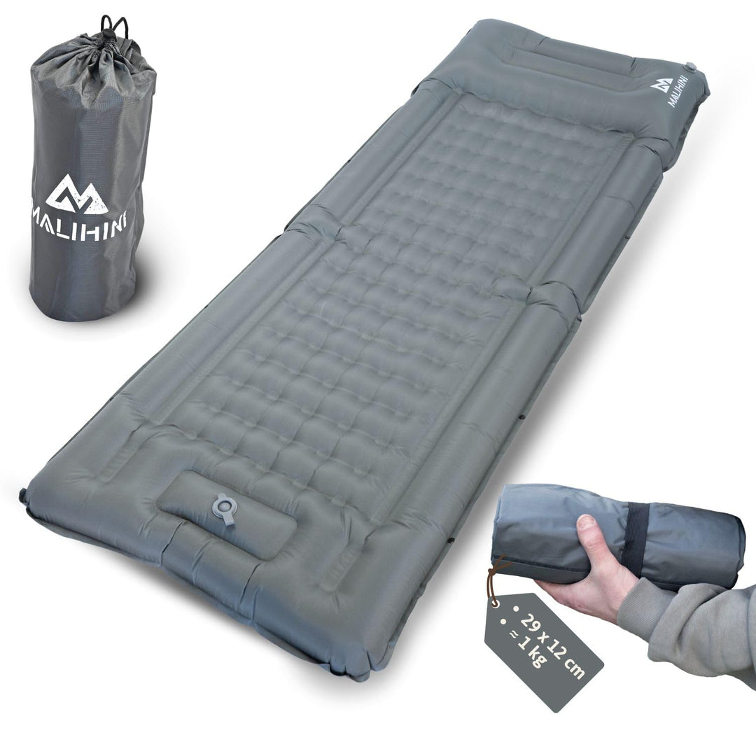 MALIHINI Camping Isomatte selbstaufblasend | Fusspumpe &amp; Kissen | 10 cm dick | Ultraleichte aufblasb