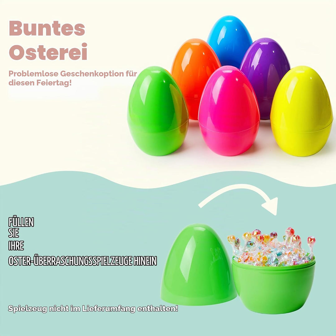 JOYIN 6 Stück 25,4 cm grosse Jumbo-Ostereier aus Kunststoff, hell, solide, Befüllen von Leckereien,
