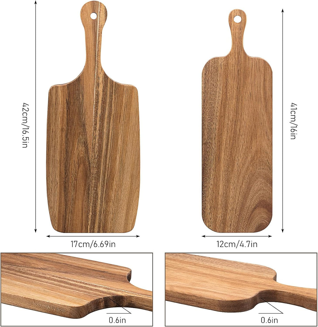 3er Set Akazienholz Schneidebretter mit Griff, 3 Formen Holz Holzbretter Holzbrett, Kuchen Servierbr