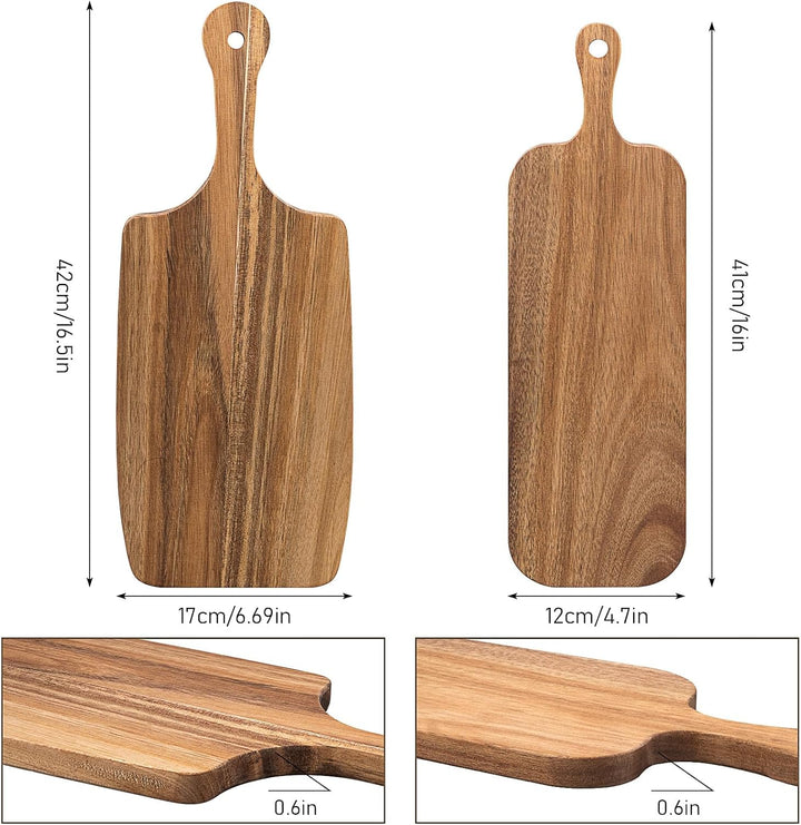3er Set Akazienholz Schneidebretter mit Griff, 3 Formen Holz Holzbretter Holzbrett, Kuchen Servierbr