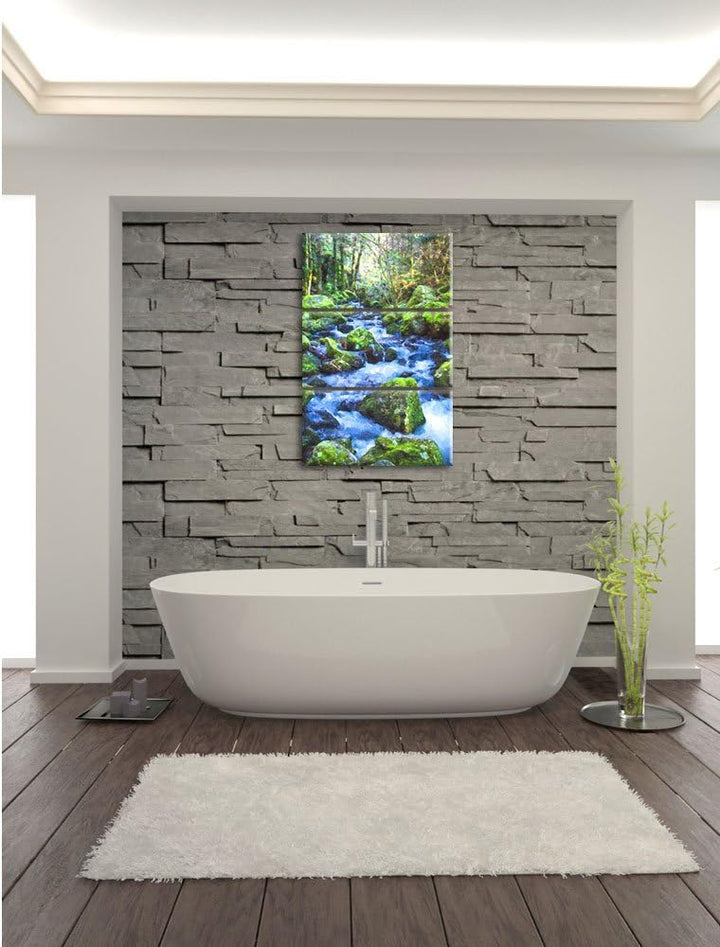 Pixxprint Wilder Bach im Wald als Leinwandbild/Grösse: 3 Teilig (120x80) cm/Wandbild/Kunstdruck/fert