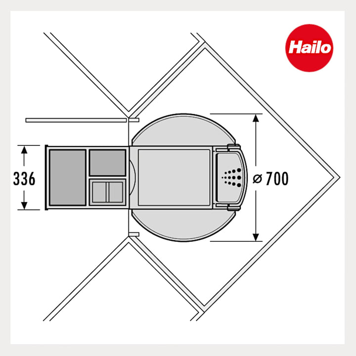 Hailo Abfallsammler Rondo 3646131 | Eckabfallsammler 3fach für 90x90 Eckunterschrank | 2x 8.5 + 18 L