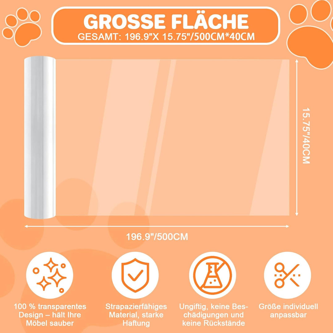 ETACCU Kratzschutz Sofa Katze, 3 mm Dicke, 40cm x 5 m | Kratzfolie Katzen Selbstklebend , 0,3 mm PVC