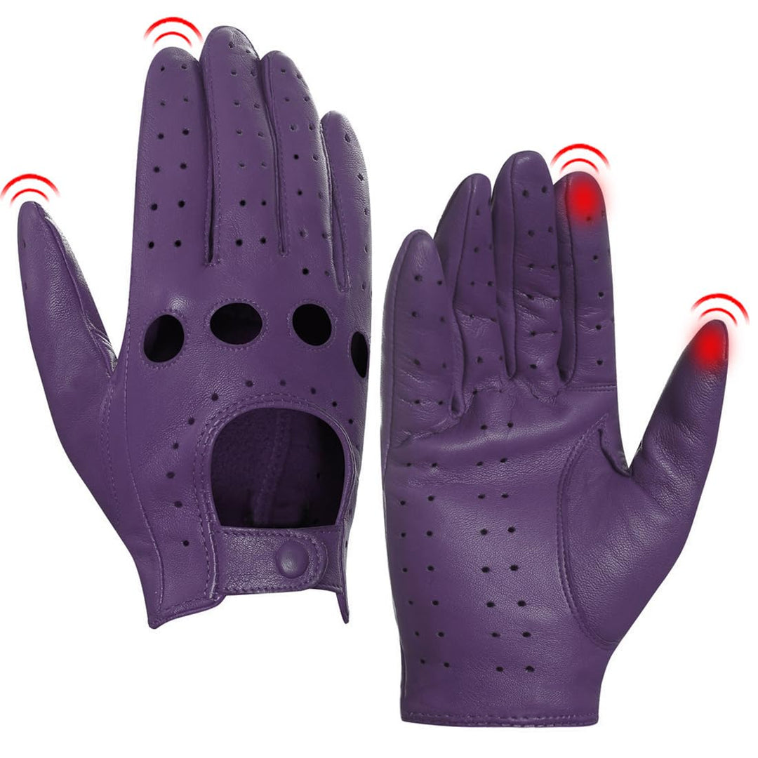 Harssidanzar Damen Sommer Leder Fahrhandschuhe Lammfell Fahrhandschuhe GL009EUA Violett(touchscreen)