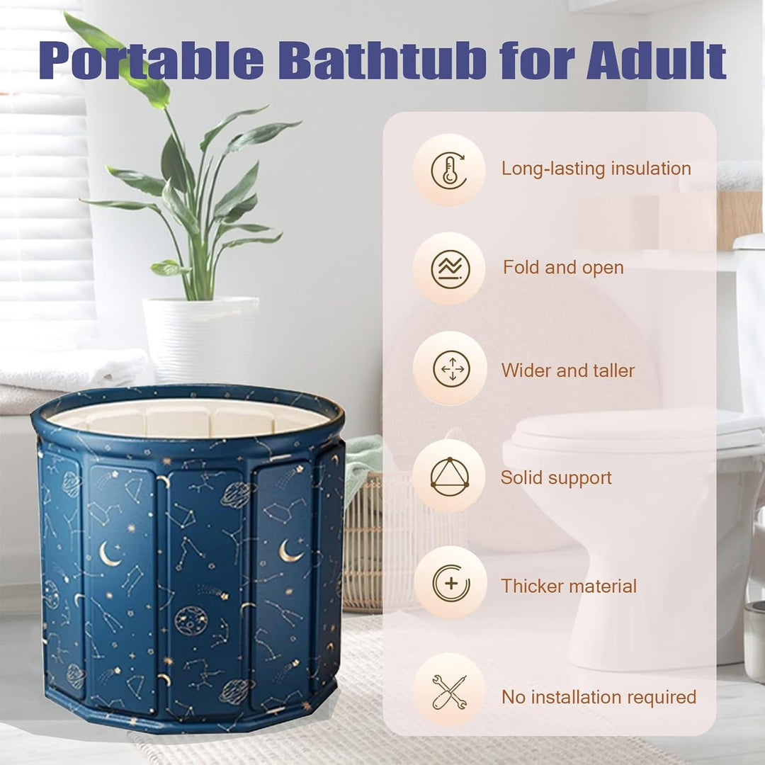 80×65 cm Faltbare Einweichbadewanne für Erwachsene, Mit Sitzkissen, Abflussrohr & Aufbewahrungstasch