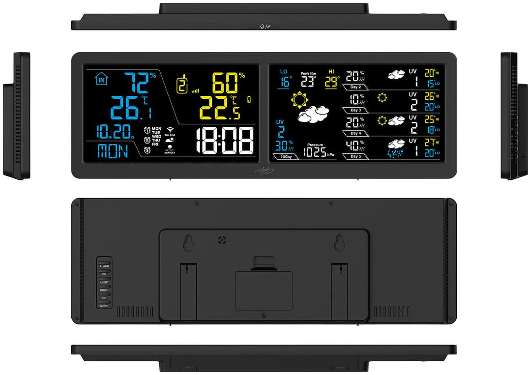 infactory Wanduhr: WLAN-Funk-Wetterstation mit Widescreen-VA-Display, Aussensensor und App (WLAN-Far