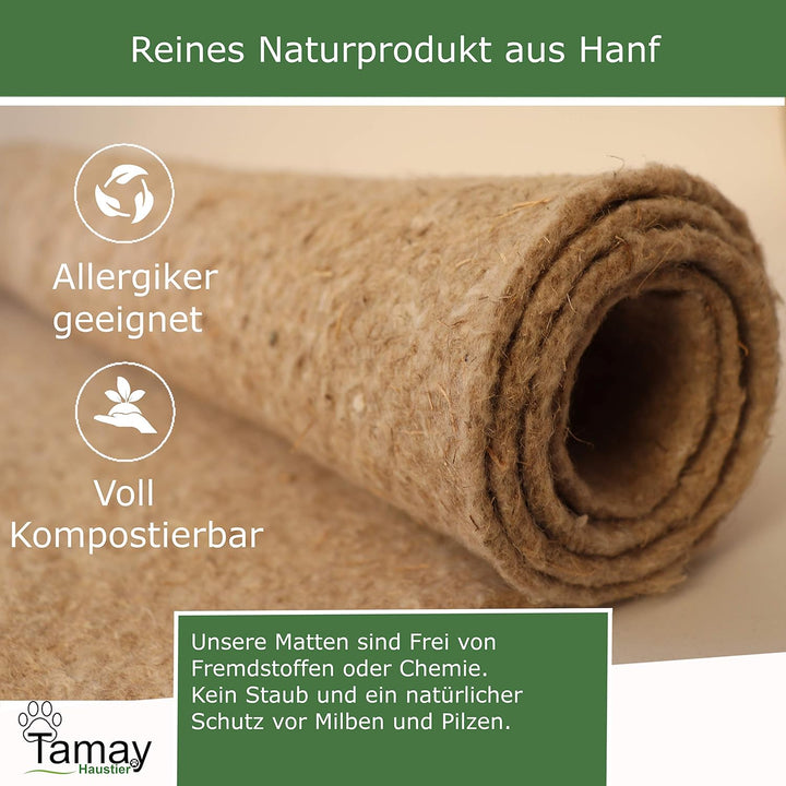 Tamay Nagermatten aus 100% Hanf, 100 x 50cm I Premium Nagerteppich als staubfreie Käfig Bodenbeckung