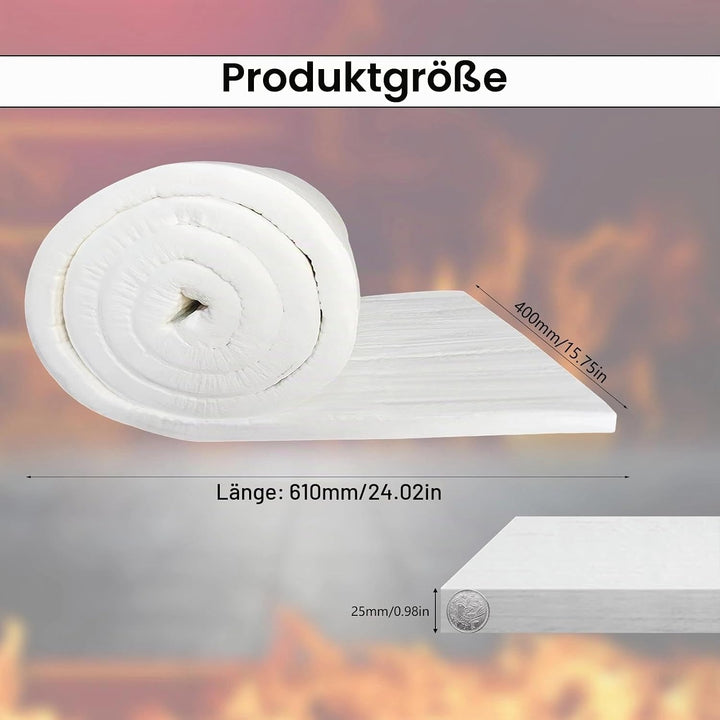 2 Stück Keramikfasermatte, 610x400x25 mm Isoliermatte, Dämmwolle Temperaturbeständig Bis 1260°C, Gee