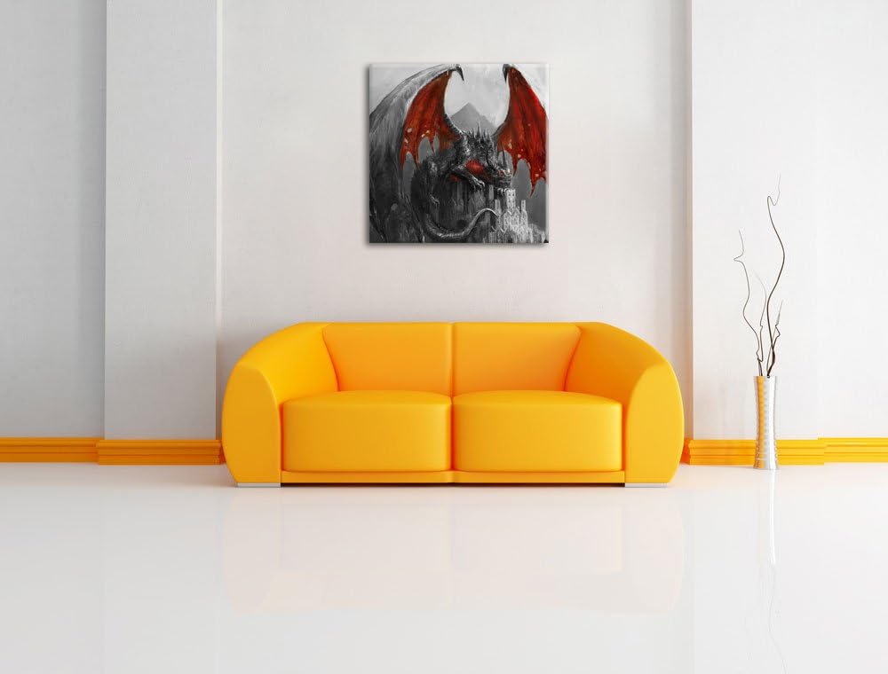 Dragon castle Schwarz/Weiss, Format: 70x70 auf Leinwand, XXL riesige Bilder fertig gerahmt mit Keilr