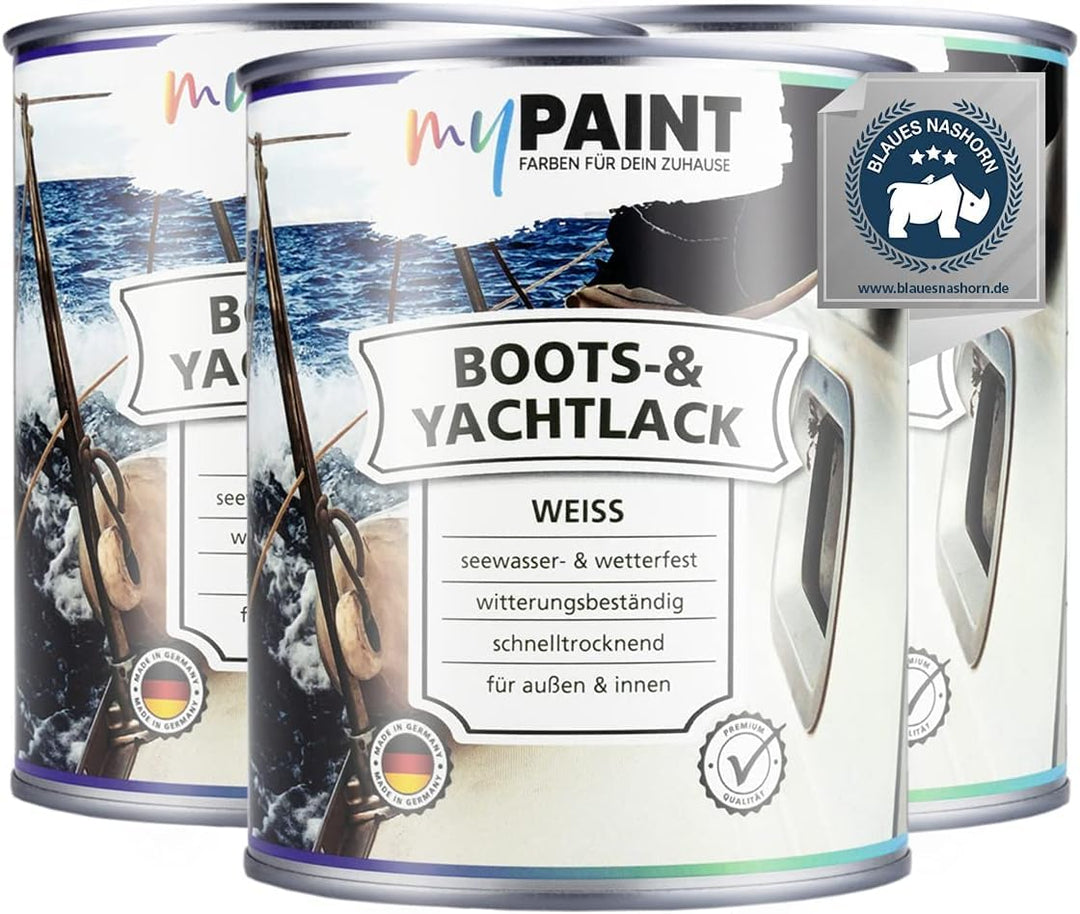myPAINT® 1K erstklassiger Bootslack &amp; Yachtlack (3x750ml, weiss) langlebiger Bootslack Holz- profess