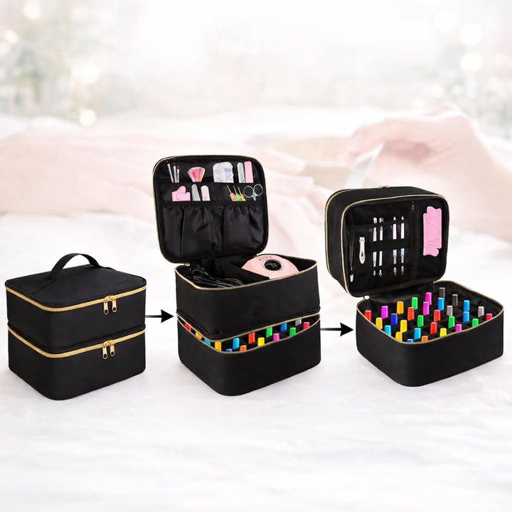 Nagellack-Organizer-Tasche, doppelte Aufbewahrungsbox für Nagellack, Gel-Lampe und Maniküre-Werkzeug