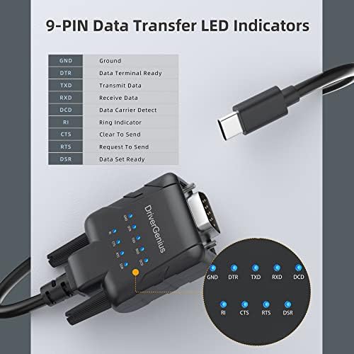 DriverGenius 1-Port USB-C zu Seriell RS232-(DB9) Adapter Konverter Compatibel mit Windows 11, macOS