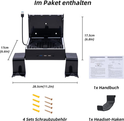 Mcbazel Xbox Series X Wandhalterung mit Kühler, RGB-LED-Kühlsystem Halterung mit einstellbaren Gesch