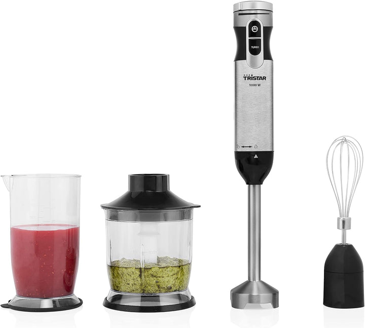 Tristar MX-4829 Stabmixer-Set - Stabmixer mit Zubehör – Turbo-Funktion – 2 Klingen - 1000 Watt Stabm