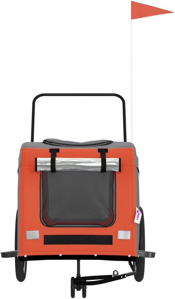 vidaXL Fahrradanhänger Hunde Schwarz und Grau Oxford-Gewebe und Eisen Orange 68 x 134 x 73 cm, Orang