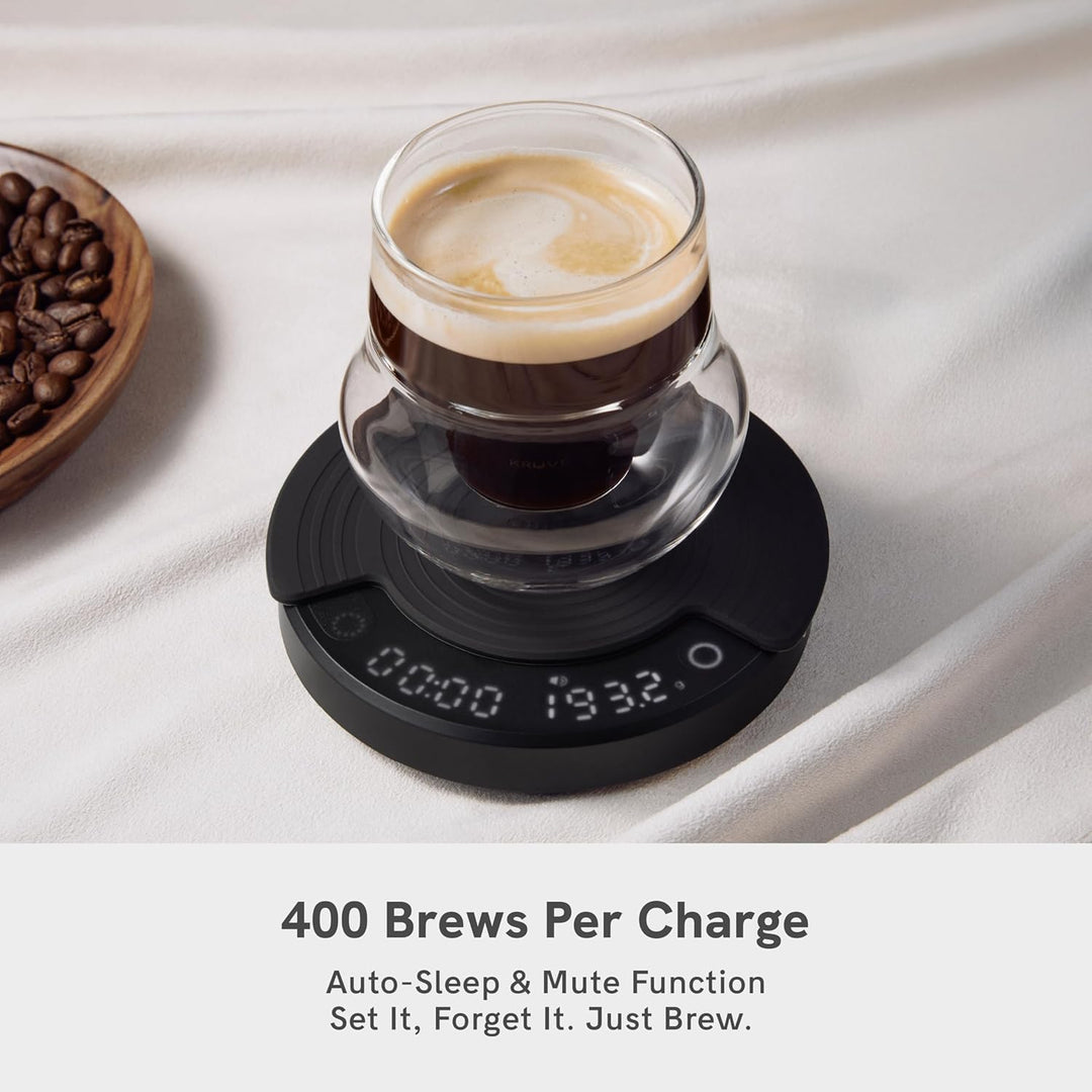 OutIn Claro Tragbare Kaffeewaage mit Timer - Digitale Espresso Waage 2kg/0,1g, Mini Kaffeewaage Inkl
