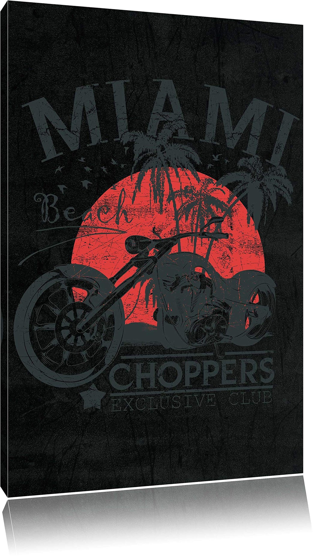 Dark Miami-Choppers black Bild auf Leinwand, XXL riesige Bilder fertig gerahmt mit Keilrahmen, Kunst