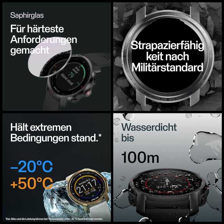 Polar Grit X Pro – GPS-Multisportuhr – Strapazierfähigkeit auf Militärstandard, Saphirglas, Pulsmess
