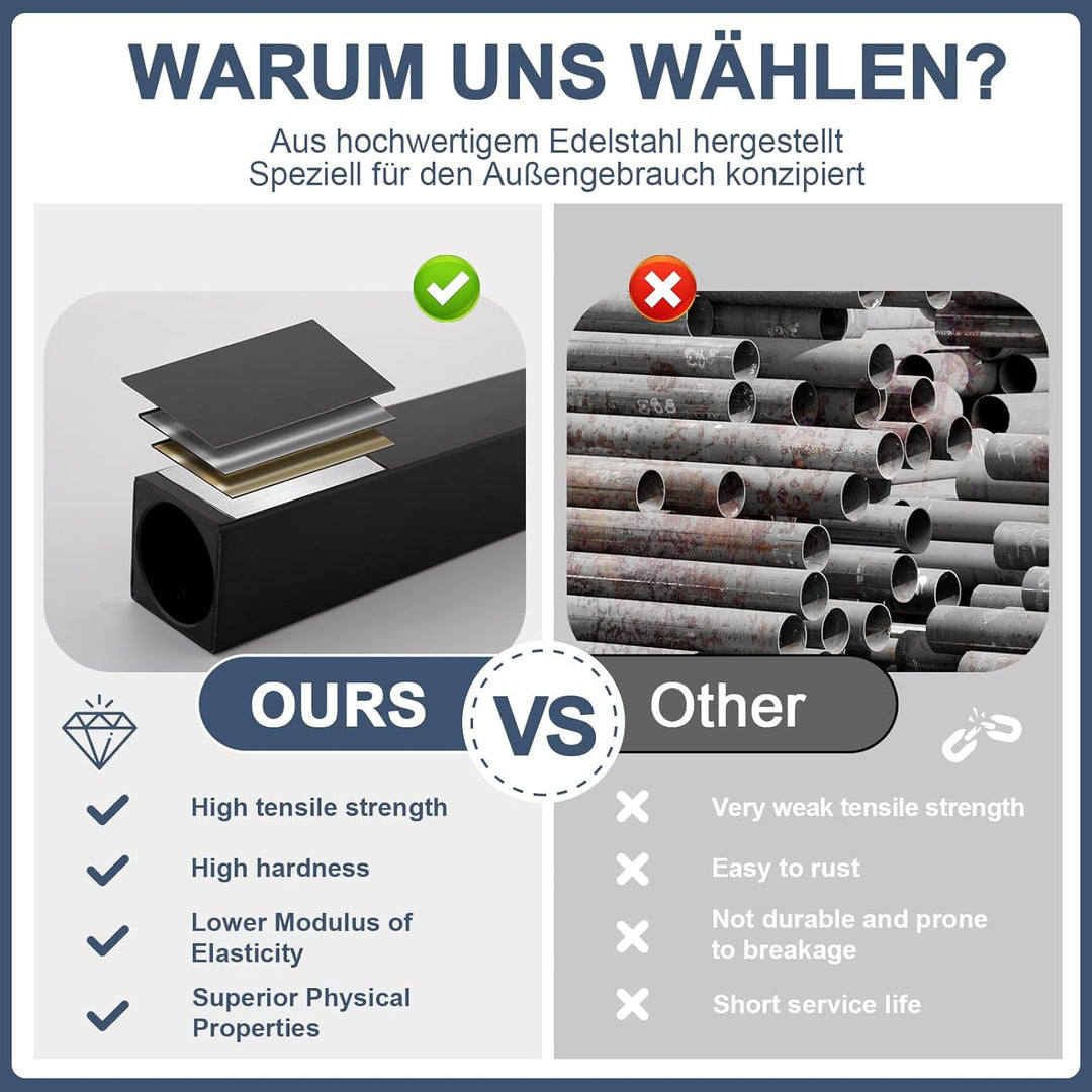Freistehende Schwarze Edelstahl Gartendusche mit Warm- &amp; Kaltwasser | 10-Zoll Regenduschkopf, Edelst