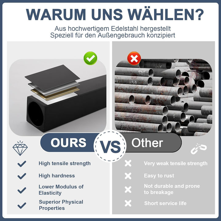 Freistehende Schwarze Edelstahl Gartendusche mit Warm- &amp; Kaltwasser | 10-Zoll Regenduschkopf, Edelst