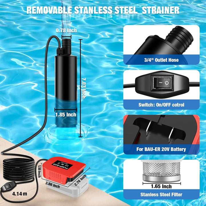 Tragbare Wasserpumpe Sumpfpumpe für Parkside 20V Akku, 120W, 12V Regenfass Wassertransferpumpe, Nutz