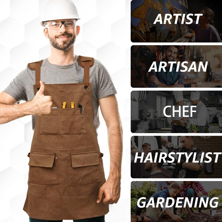 Arbeitsschürze mit 5 Werkzeugtaschen, strapazierfähiges, wasserdichtes Oxford-Tuch, verstellbarer Kr