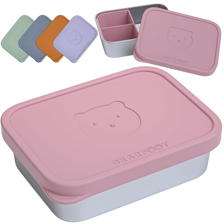 BEARFOOT Edelstahl Brotdose Kinder mit Silikondeckel (Rosa, 700 ml) | BPA-frei, auslaufsicher, Brotz
