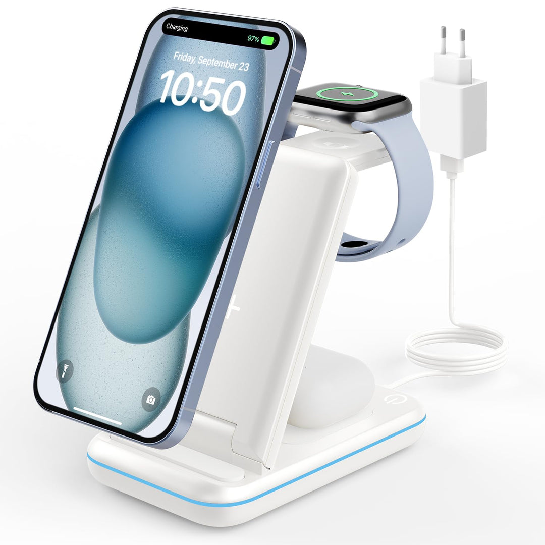 JoyGeek 3 in 1 Kabelloses Ladegerät, Wireless Charger Dock für i Phone 15/14/13/12/11/Pro Max/X/8, I