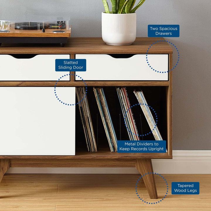 Modway Envision Mid-Century Modern 37" Vinyl-Schallplatten-Ausstellungsstand mit Schubladen, 37 Zoll